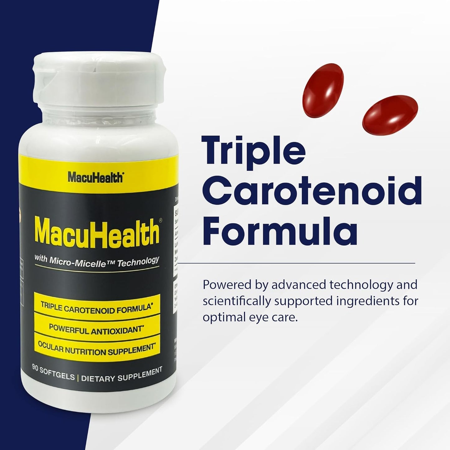 MacuHealth Triple Carotenoid Formula - Eye Vitamins for Adults - 90 Softgels, 3 Month Supply - Advanced Eye Support & Health Eye Formula