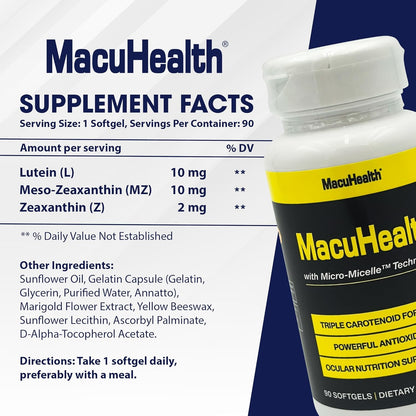 MacuHealth Triple Carotenoid Formula - Eye Vitamins for Adults - 90 Softgels, 3 Month Supply - Advanced Eye Support & Health Eye Formula